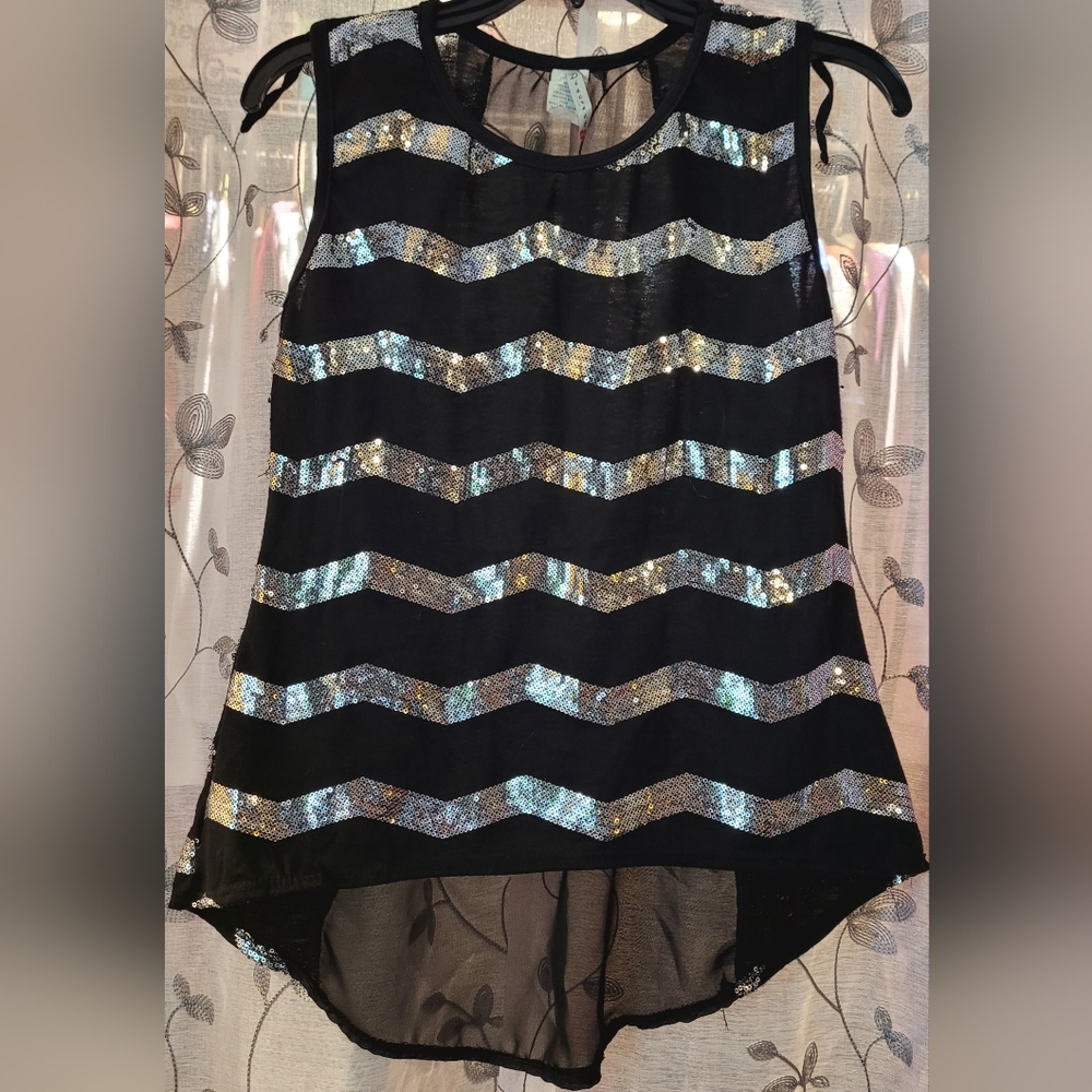 Discreet Black and Silver Sparkle Hi-Lo Tank